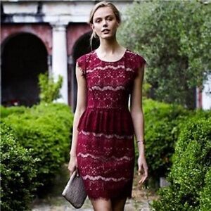 Anthropologie Maeve Burgundy Lace Dress Size Small